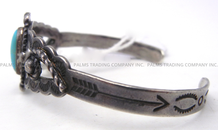 Navajo Small Vintage Sterling Silver and Turquoise "Bell" Manufacturing Cuff Bracelet, Circa 1950s - Image 3