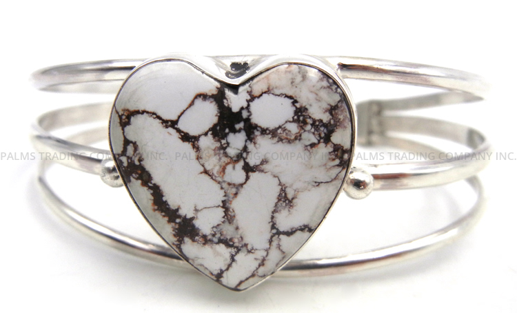 Navajo wild horse and sterling silver heart cuff bracelet