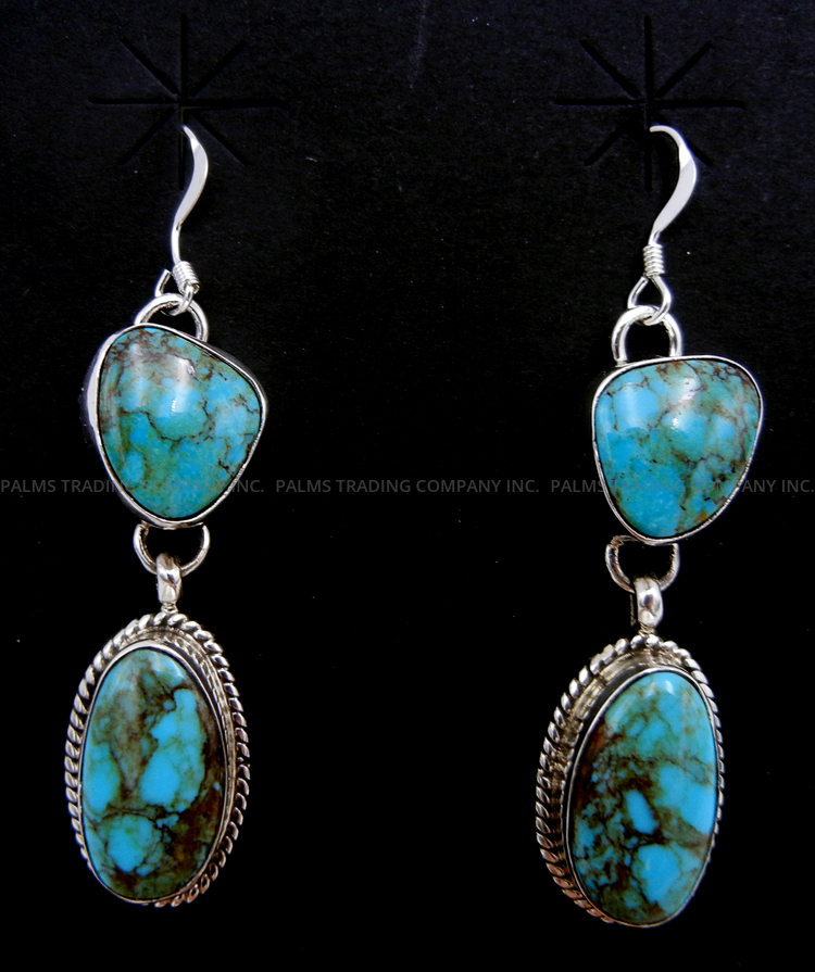 Navajo double turquoise and sterling silver dangle earrings by Alice McShirley