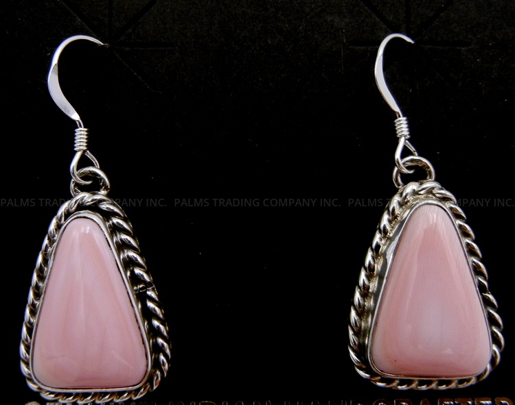 Navajo pink conch and sterling silver dangle earrings