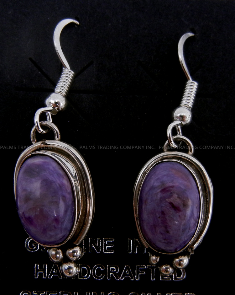 Navajo small charoite and sterling silver dangle earrings