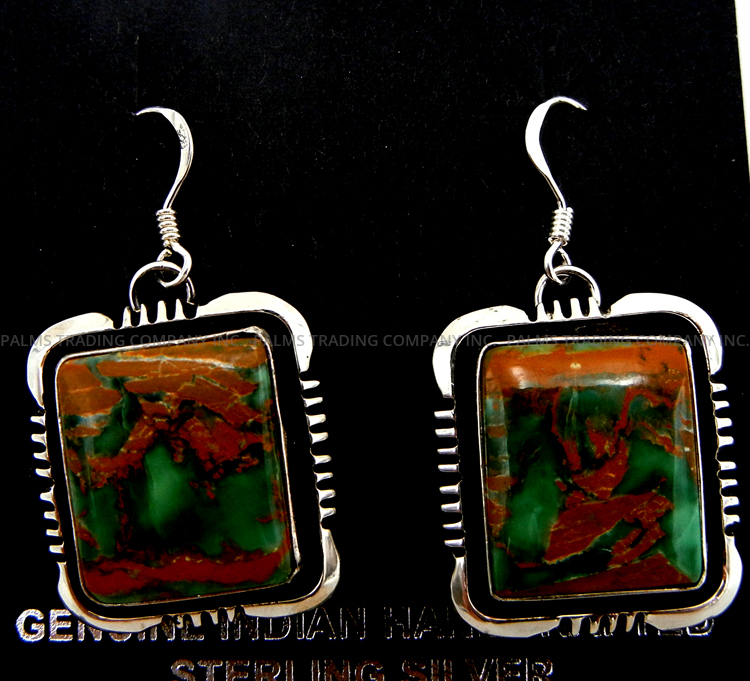 Navajo square Hachita turquoise and sterling silver dangle earrings by Will Denetdale