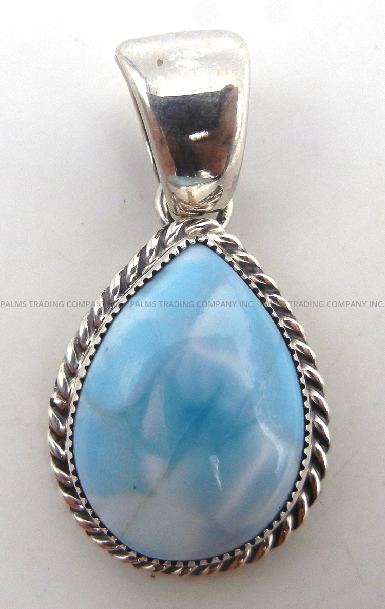 Navajo small larimar and sterling silver tear drop pendant by Joe Begay
