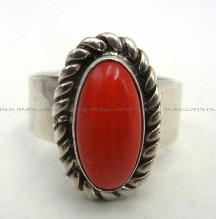 Navajo red spiny oyster shell and sterling silver adjustable ring