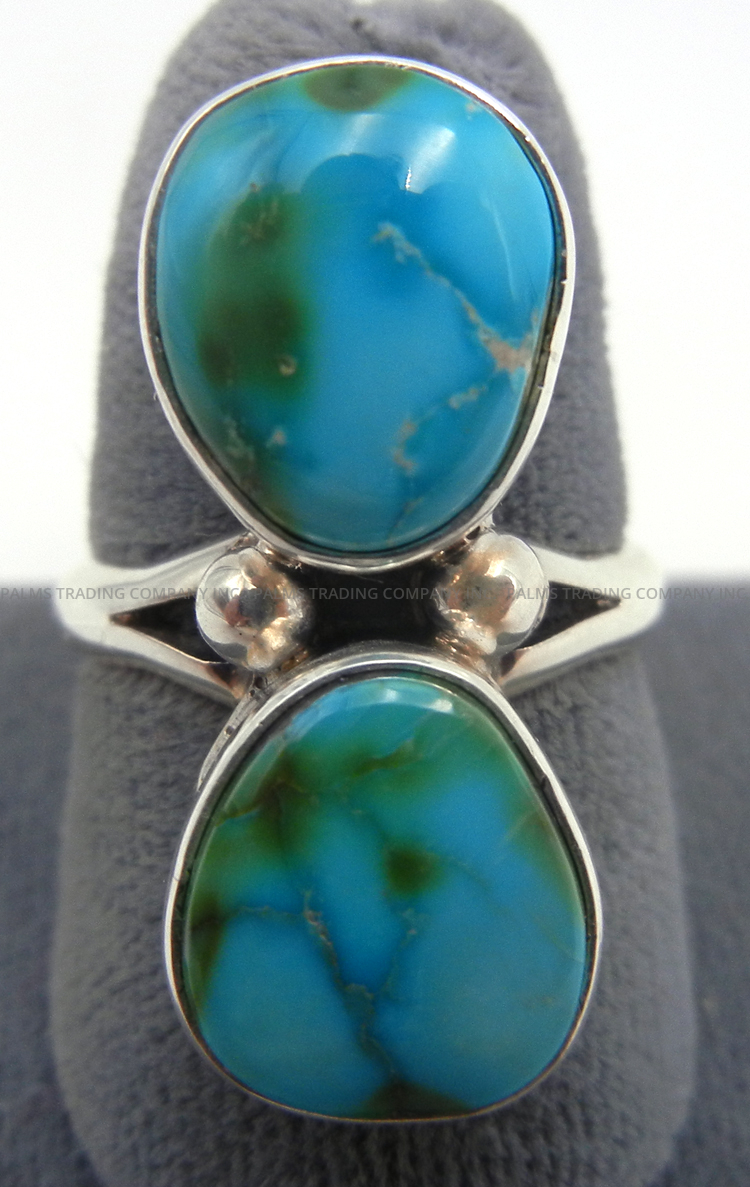 Navajo double turquoise and sterling silver ring