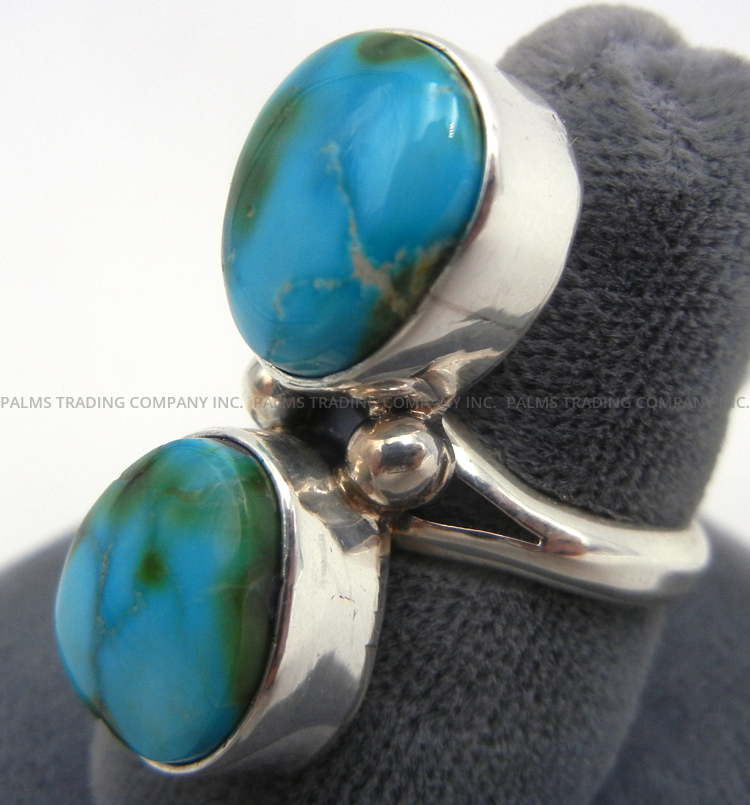 Navajo Double Turquoise and Sterling Silver Ring - Image 3