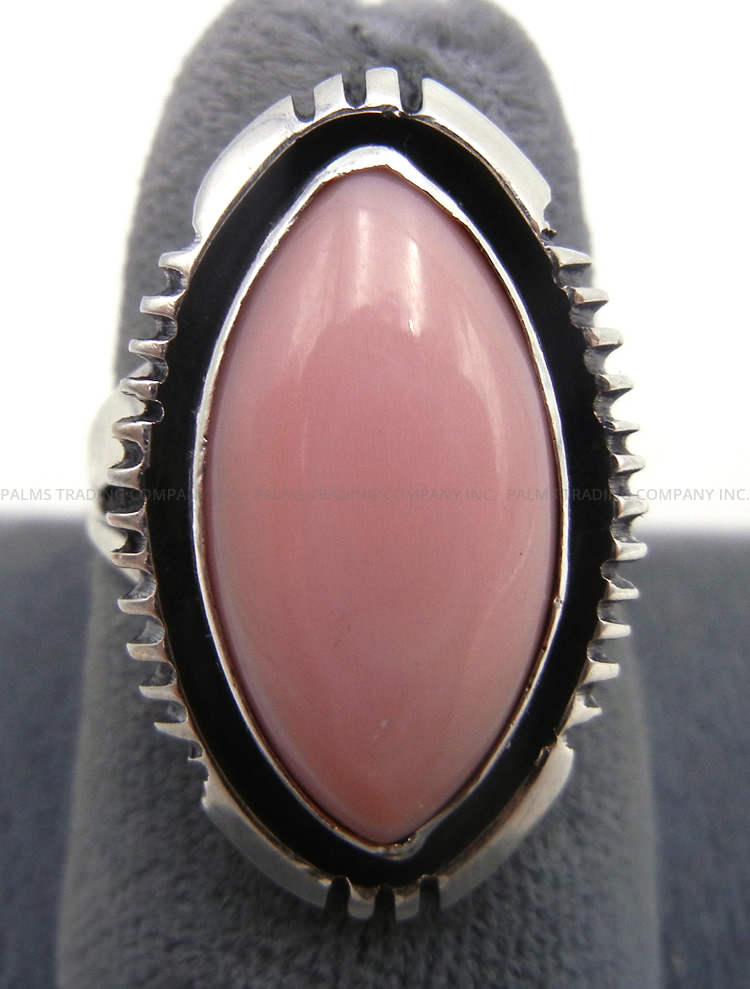 Navajo rounded diamond pink conch and sterling silver ring by Will Denetdale