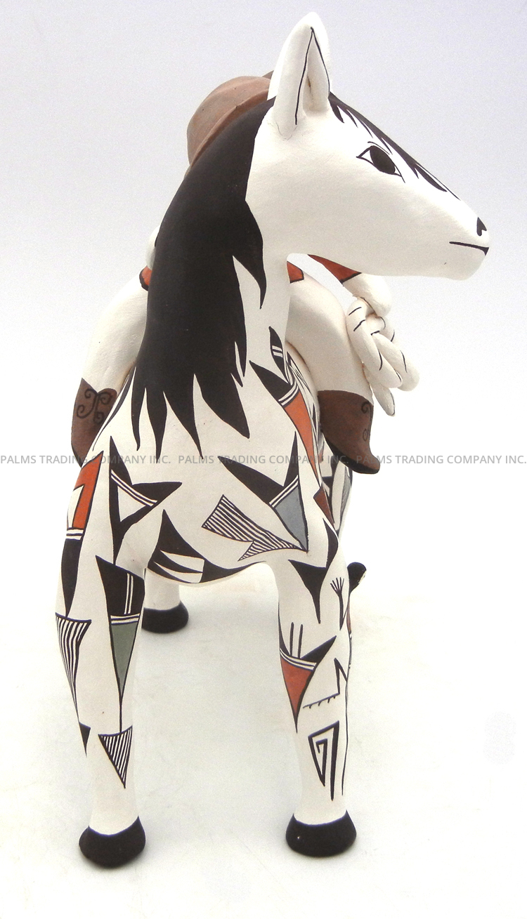 Acoma Judy Lewis Handmade and Hand Painted Polychrome Horse and Cowboy Figurine - Image 4