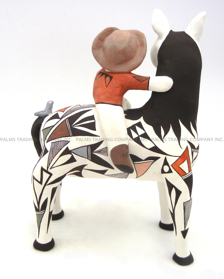 Acoma Judy Lewis Handmade and Hand Painted Polychrome Horse and Cowboy Figurine - Image 5