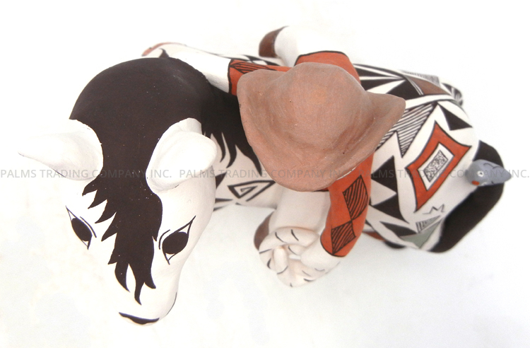 Acoma Judy Lewis Handmade and Hand Painted Polychrome Horse and Cowboy Figurine - Image 7