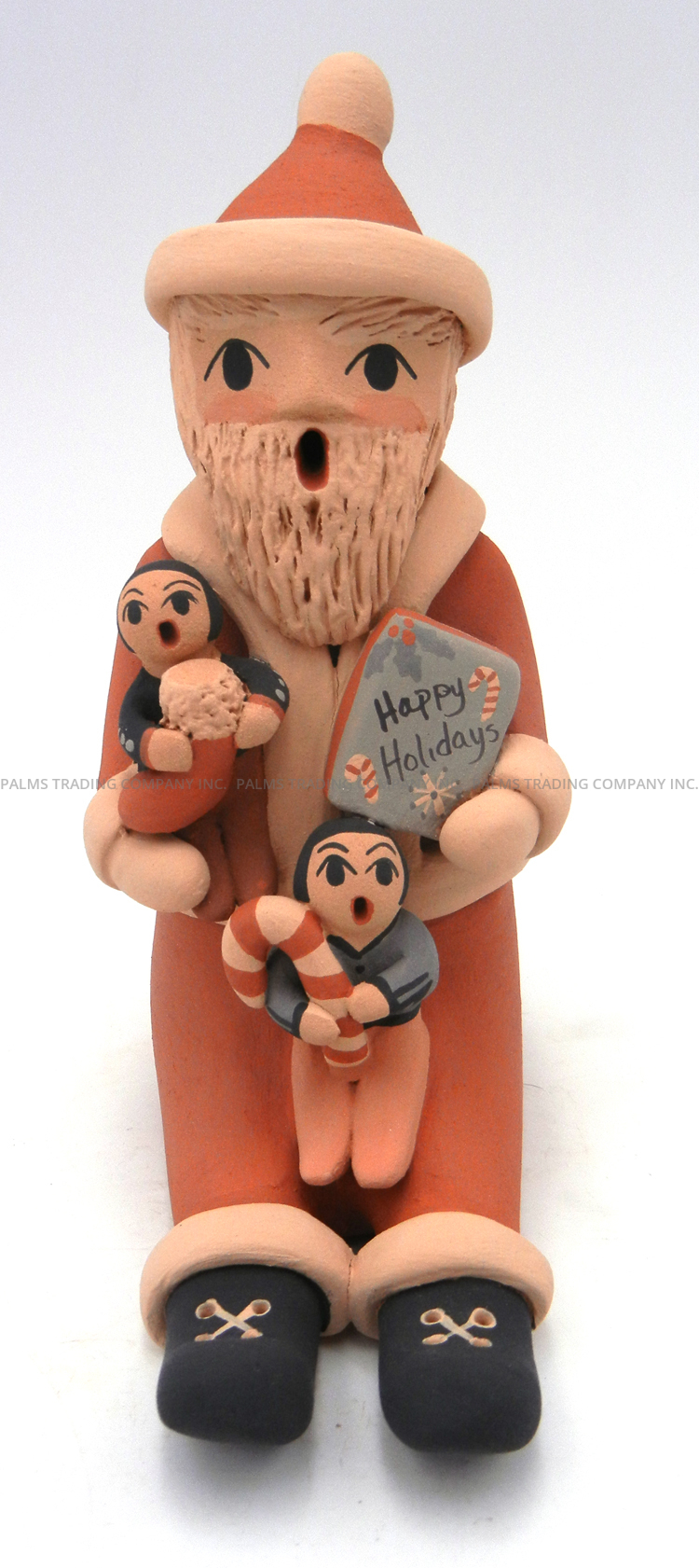 Jemez seated Santa storyteller figurine with two children by Chrislyn Fragua