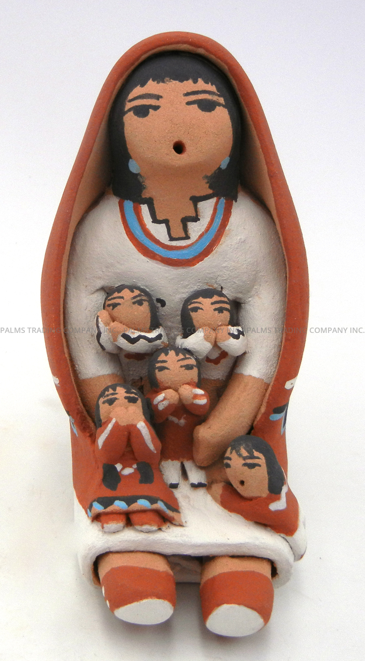 Jemez small handmade and hand painted seated storyteller figurine with five children