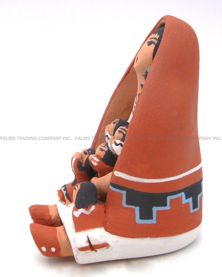 Jemez Angie Loretto Riley Small Handmade and Hand Painted Seated Storyteller Figurine with Five Children - Image 3