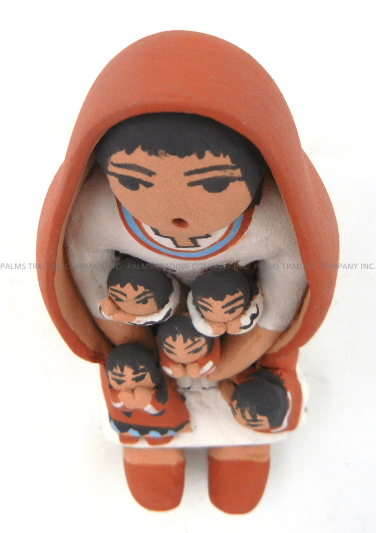 Jemez Angie Loretto Riley Small Handmade and Hand Painted Seated Storyteller Figurine with Five Children - Image 6