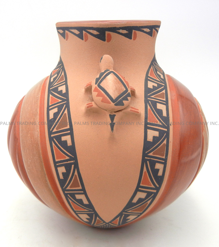Jemez Bertha Gachupin Handmade, Painted and Polished Double Turtle Melon Style Jar with Square Rim - Image 3