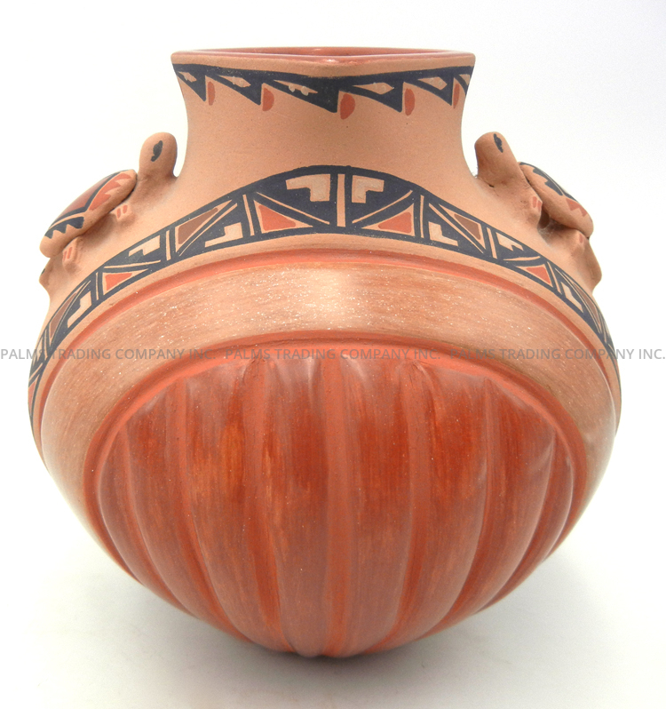 Jemez Bertha Gachupin Handmade, Painted and Polished Double Turtle Melon Style Jar with Square Rim - Image 4