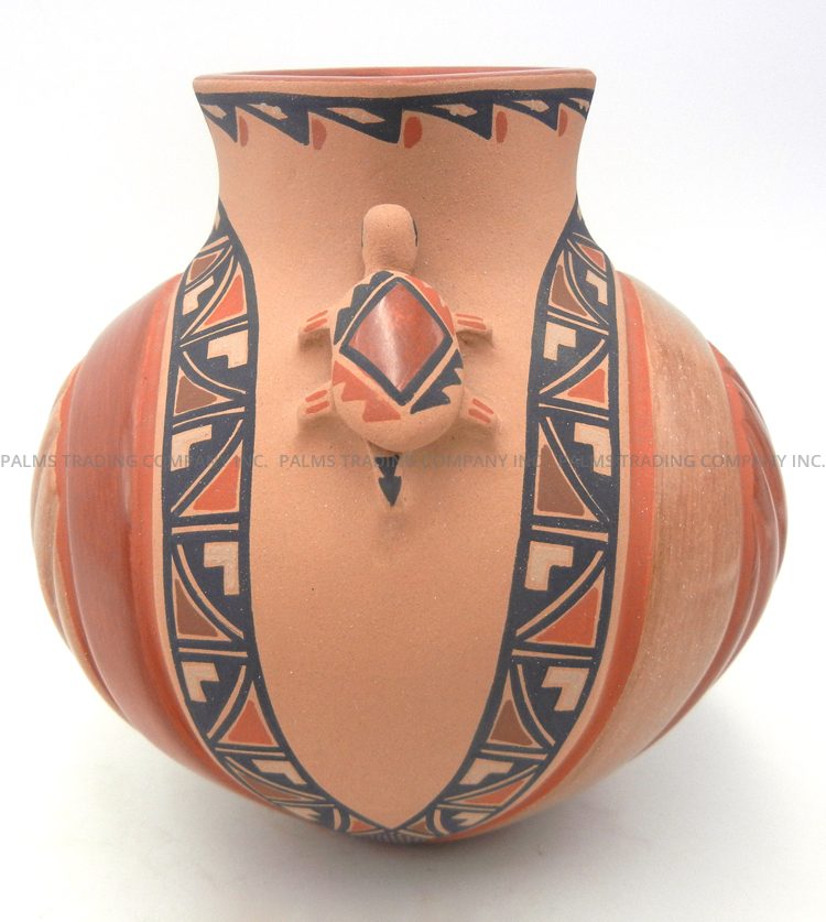 Jemez Bertha Gachupin Handmade, Painted and Polished Double Turtle Melon Style Jar with Square Rim - Image 5