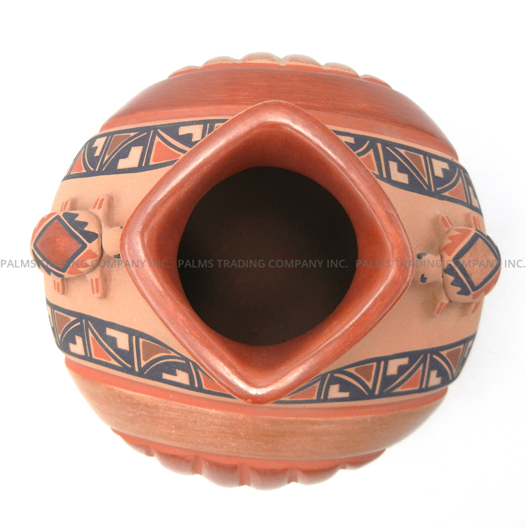 Jemez Bertha Gachupin Handmade, Painted and Polished Double Turtle Melon Style Jar with Square Rim - Image 6
