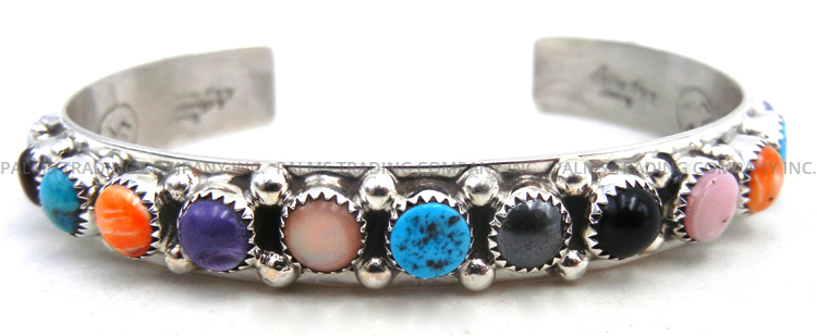 Navajo multi-stone and sterling silver row cuff bracelet by Darlene Begay