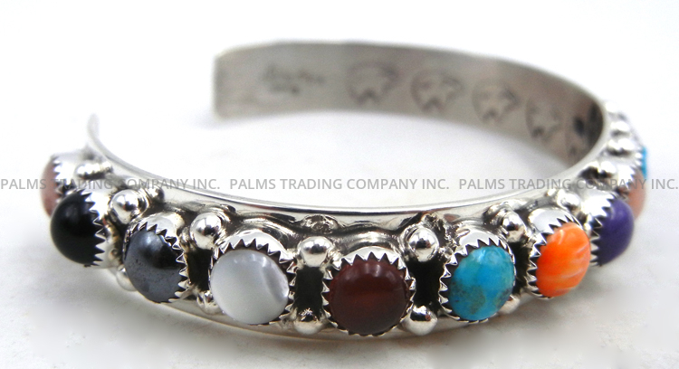 Navajo Darlene Begay Multi-Stone and Sterling Silver Row Cuff Bracelet - Image 2