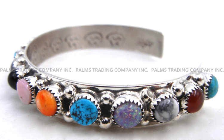 Navajo Darlene Begay Multi-Stone and Sterling Silver Row Cuff Bracelet - Image 3
