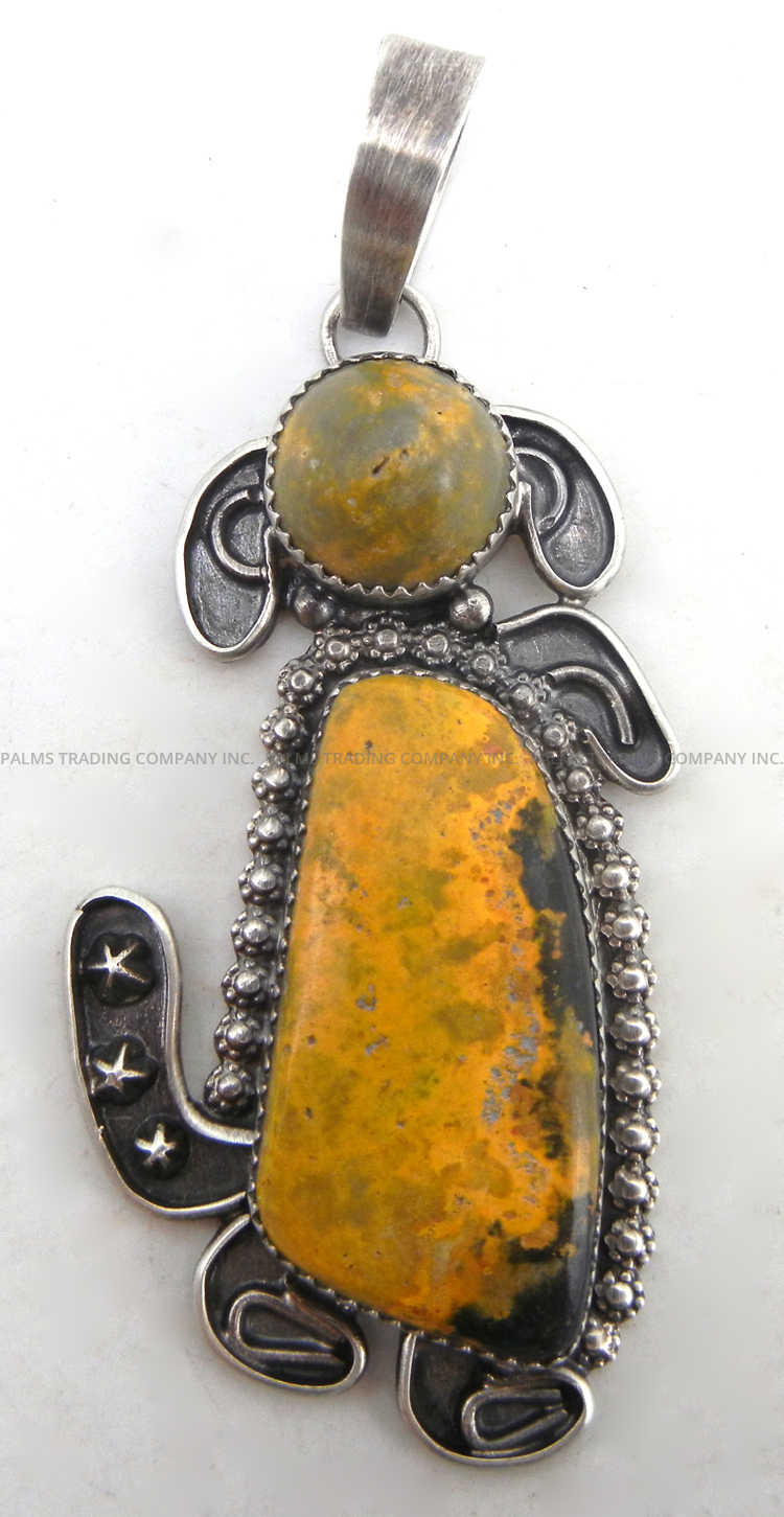 Navajo bumblebee jasper and sterling silver dog pendant by Mary Tso
