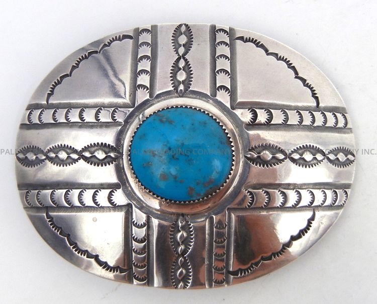 Taos sterling silver and turquoise belt buckle by Dylan Hopper