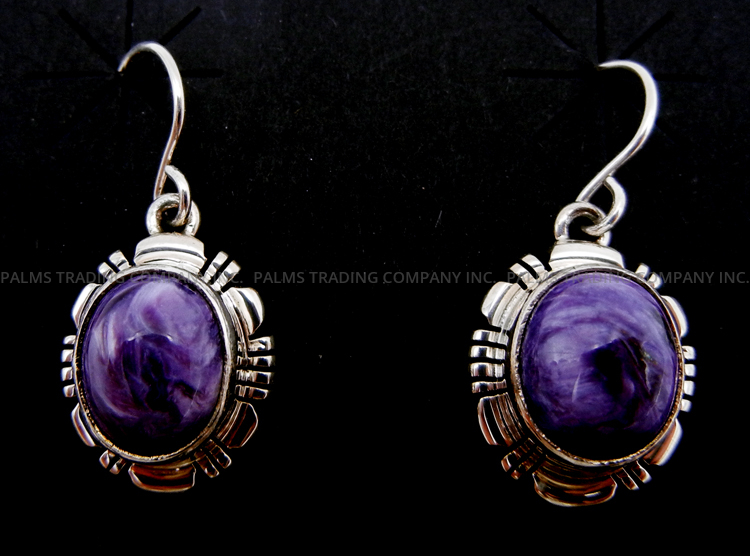 Navajo small charoite and sterling silver dangle earrings