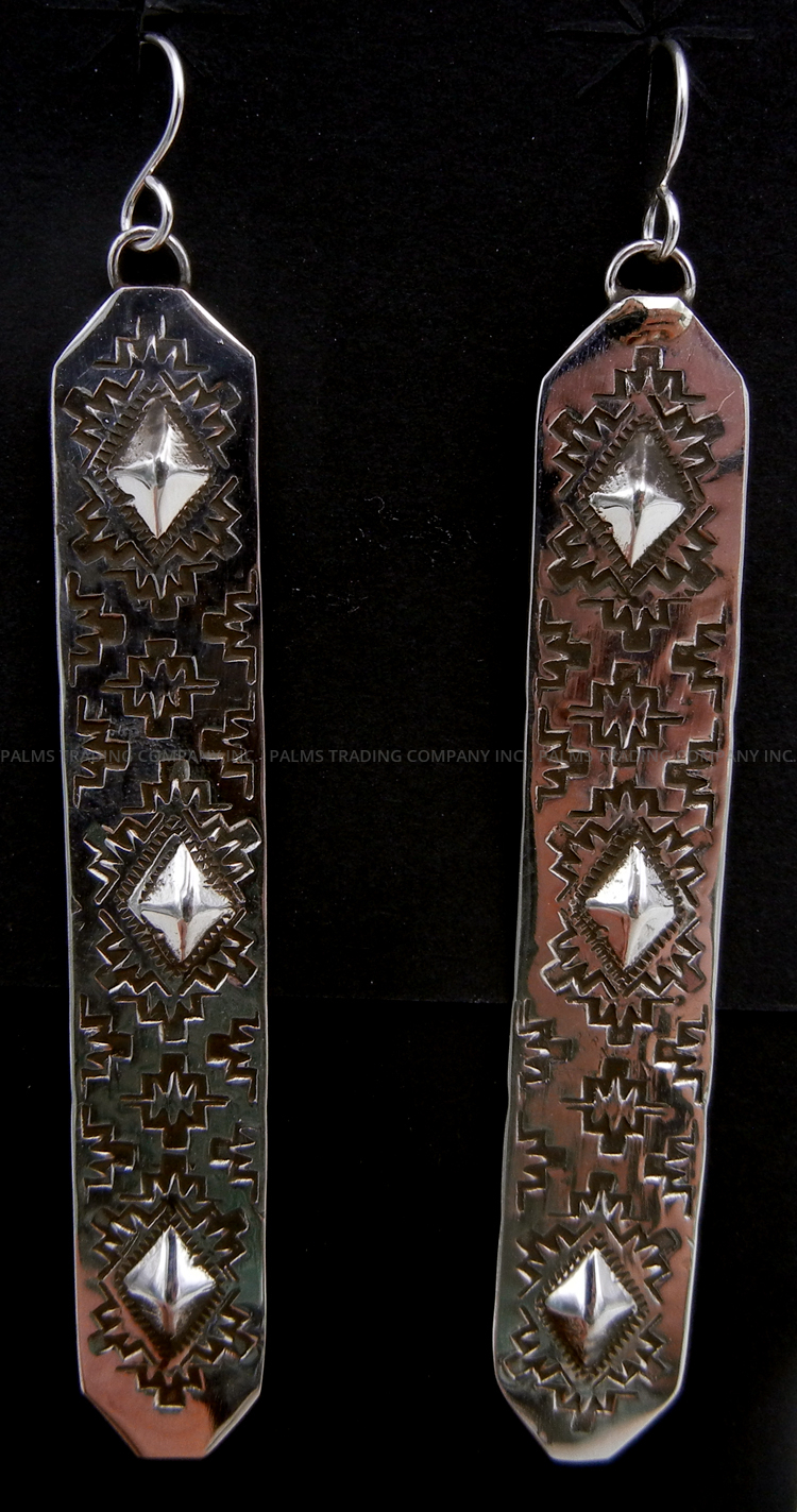 Navajo sterling silver stamped and repousse dangle earrings by DeVanna Willie