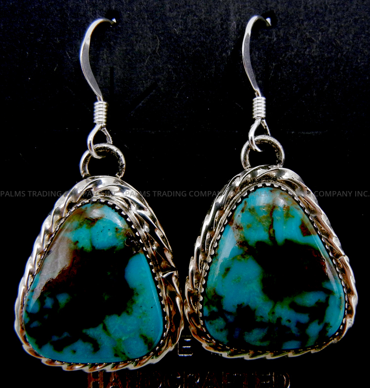 Navajo small turquoise and sterling silver dangle earrings