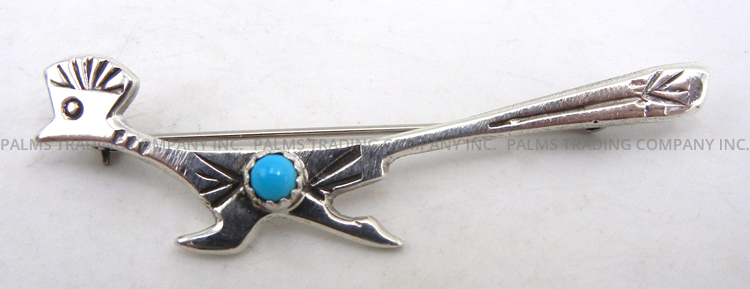 Navajo sterling silver and turquoise roadrunner pin