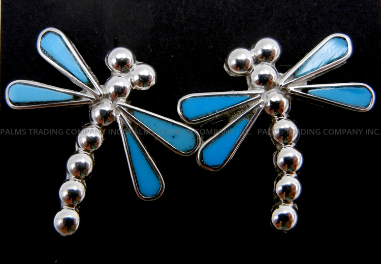 Zuni turquoise inlay and sterling silver dragonfly post earrings