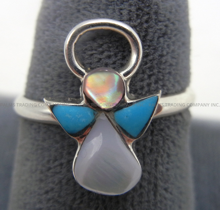 Zuni multi-stone inlay and sterling silver angel ring
