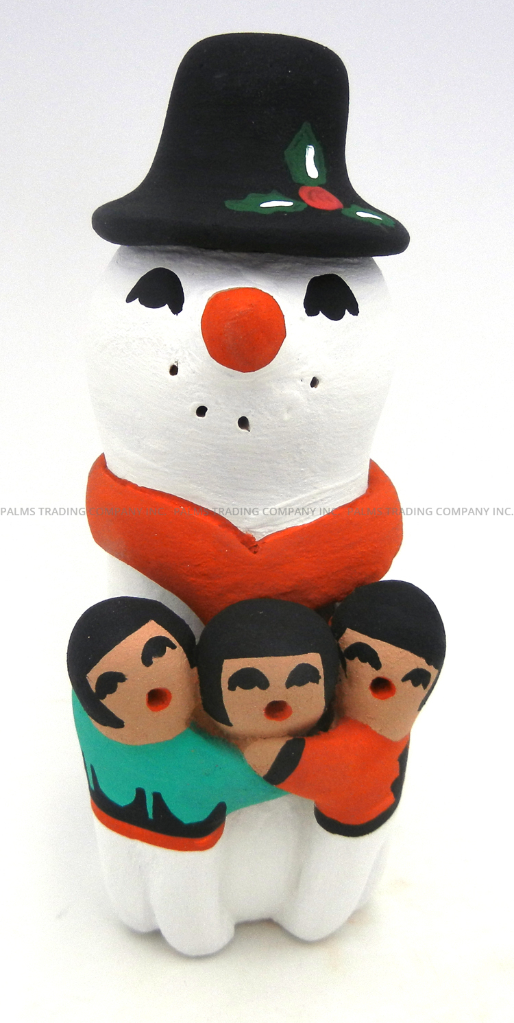 Jemez standing snowman storyteller figurine with three children by Vernida Toya