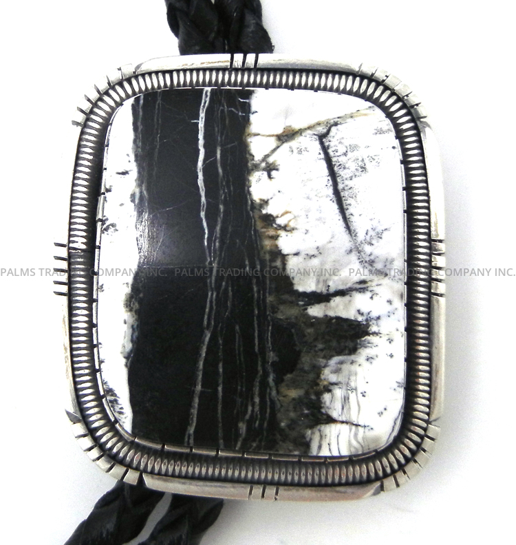 Navajo White Buffalo and Sterling Silver Bolo Tie by Walter Vandever - Image 3