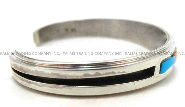 Navajo Wilbert Muskett Multi-Stone and Sterling Silver Inlay Cuff Bracelet - Image 3