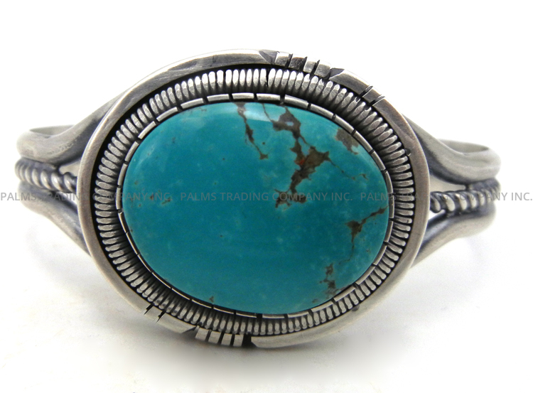 Navajo turquoise and sterling silver cuff bracelet by Walter Vandever