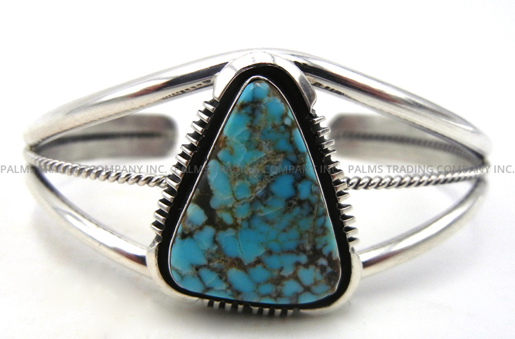 Navajo triangular turquoise and sterling silver cuff bracelet by Will Denetdale
