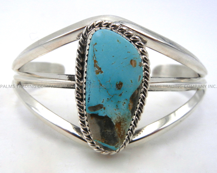 Navajo turquoise and sterling silver cuff bracelet by Elroy Chavez