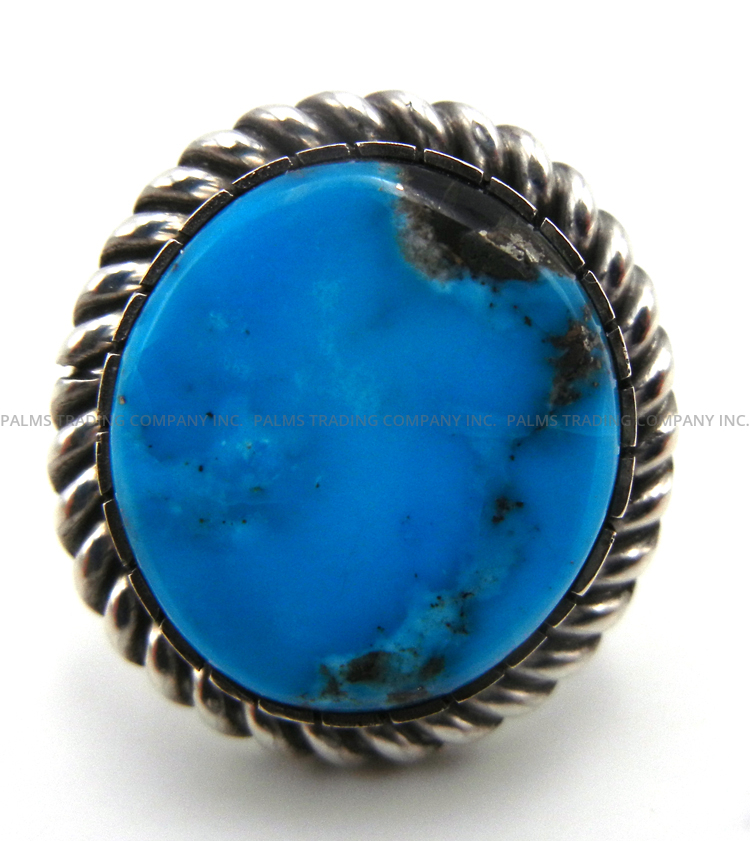 Navajo round turquoise and sterling silver ring by Walter Vandever