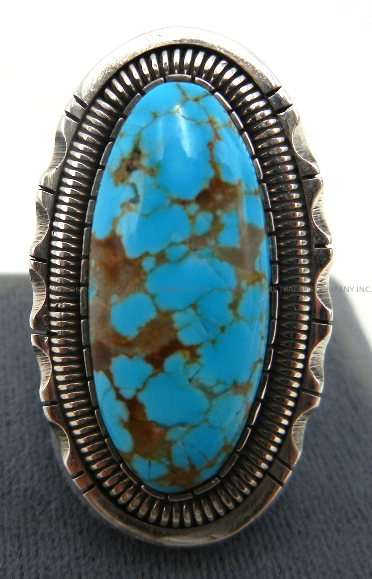 Navajo adjustable turquoise and sterling silver ring by Walter Vandever.
