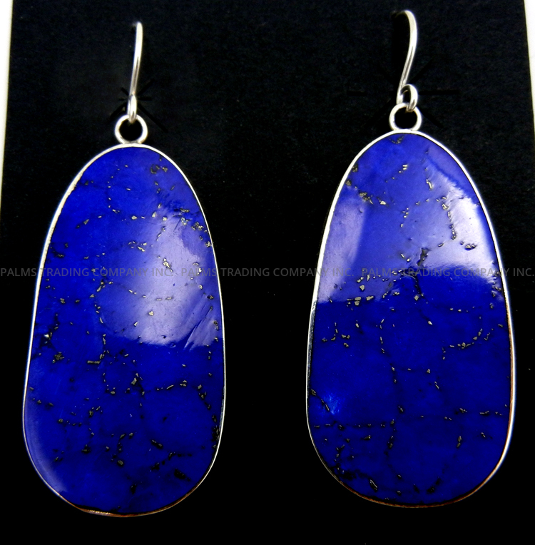 Santo Domingo sterling silver wrapped lapis slab earrings by Ronald Chavez