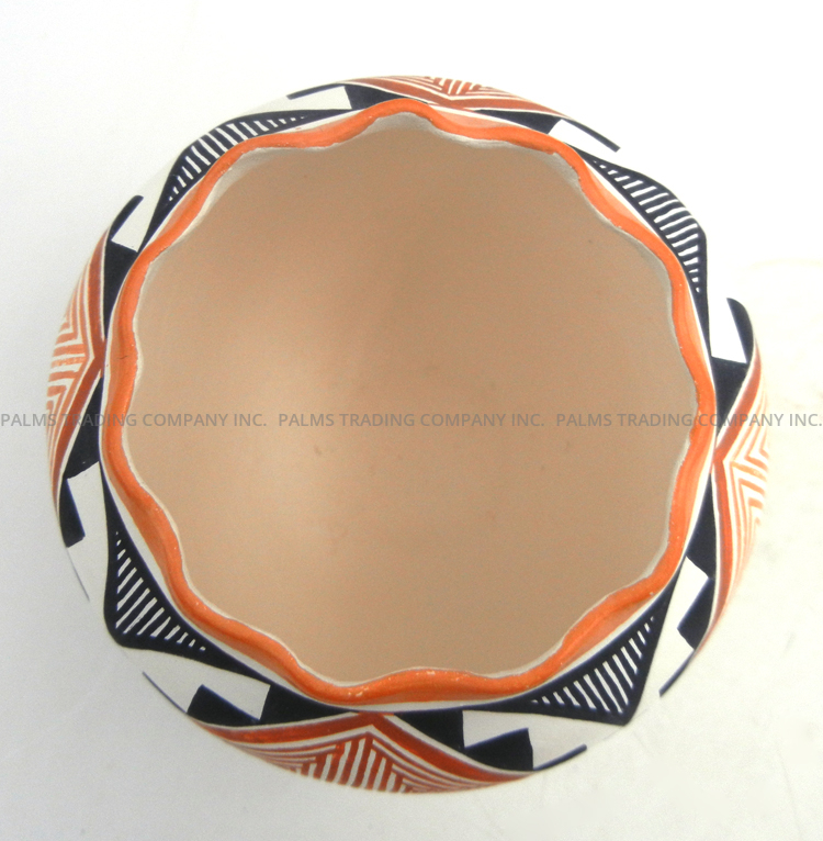 Acoma Adrian Trujillo Small Handmade and Hand Painted Multi-Pattern Polychrome Jar with Scalloped Rim - Image 4