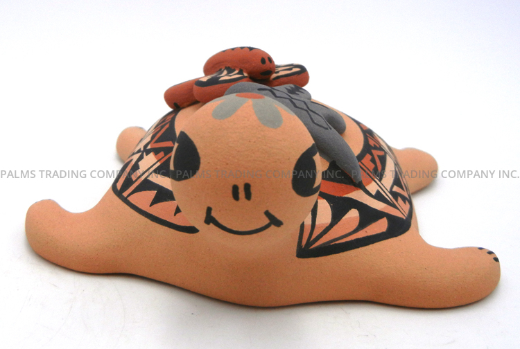 Jemez handmade and hand painted turtle figurine with dragonfly and butterfly by Chrislyn Fragua