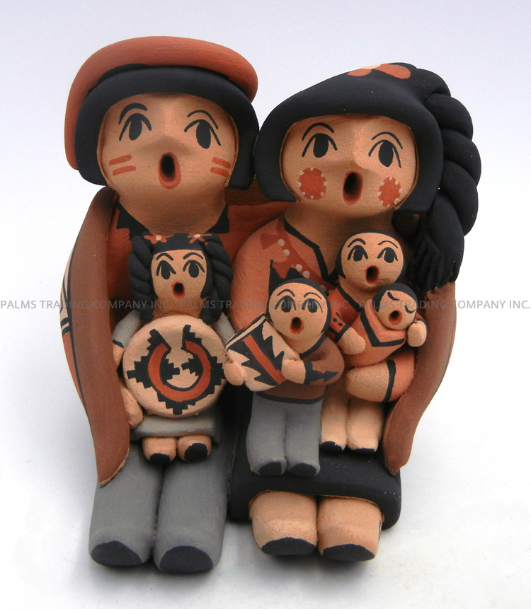 Jemez seated family storyteller figurine with mother, father and four children by Chrislyn Fragua