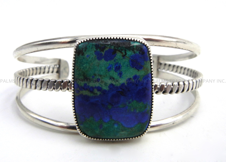 Navajo azurite and sterling silver cuff bracelet