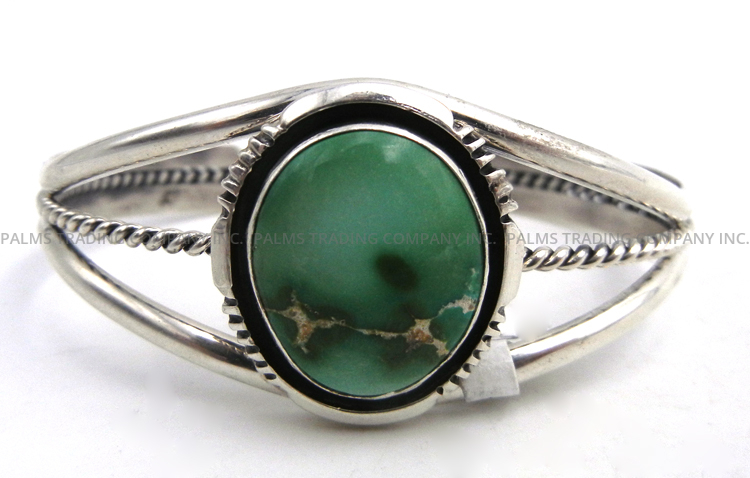 Navajo green turquoise and sterling silver cuff bracelet by Will Denetdale