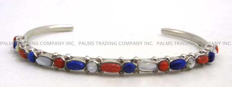 Navajo thin multi-stone and sterling silver cuff bracelet