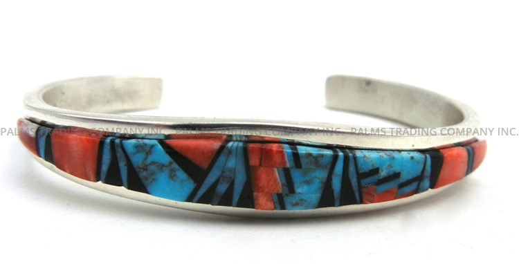 Navajo multi-stone inlay and sterling silver cuff bracelet by Melissa Willie