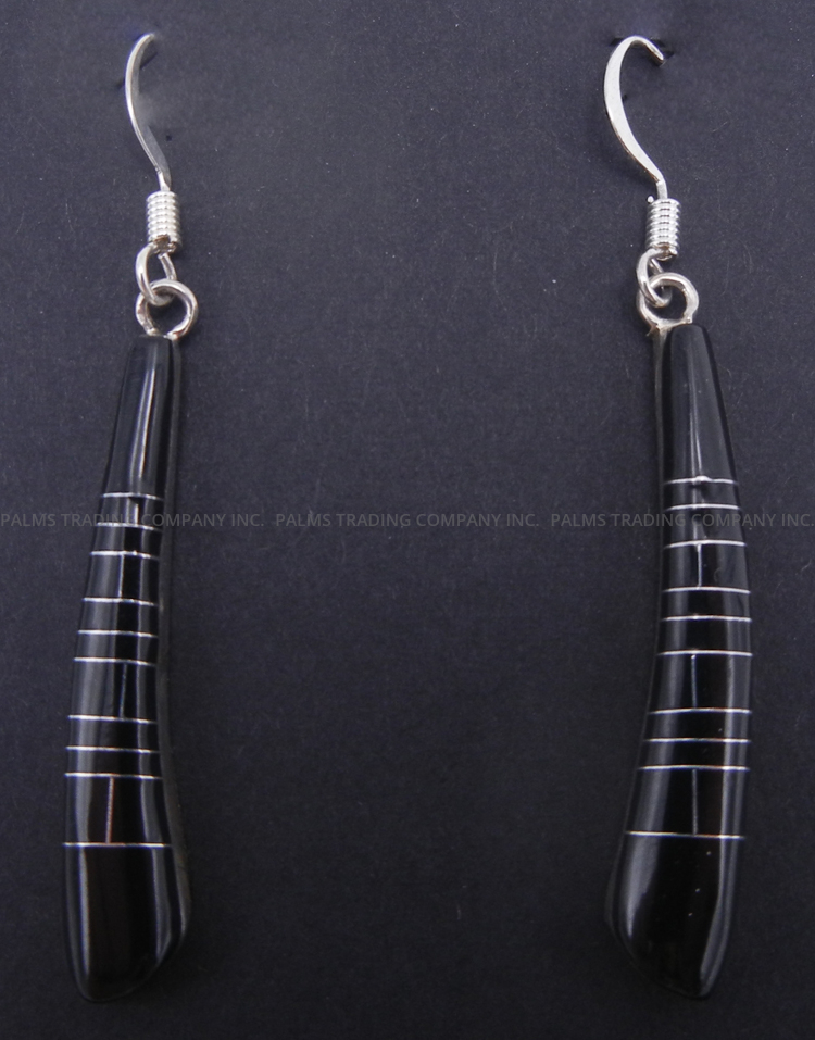 Navajo jet and sterling silver inlay dangle earrings by Maggie Bedah
